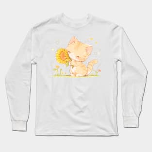 kitten with sunflower Long Sleeve T-Shirt